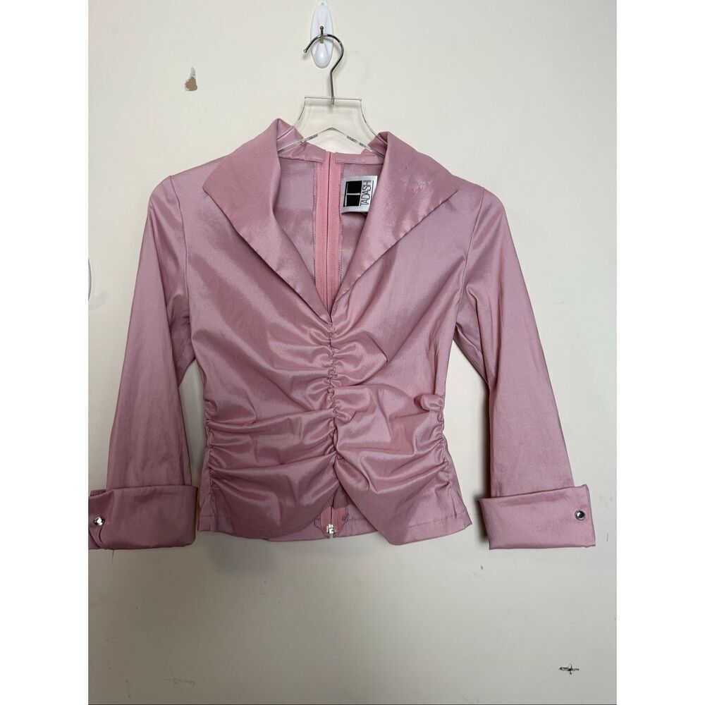 Tadashi Taffeta Mauve Ruched Satin Evening Formal Blouse Size 8 Made in USA